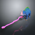 Reptile Dinosaur Figurine With Blue Skin Green Back Spines Horns And Pink Tongue