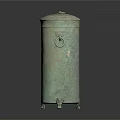 Ancient Bronze Vessel With Cylindrical Shape Lid Ring Handles And Three Legs