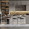 Elegant Modern Kitchen Interior With Island Counter Pendant Lights Golden Backsplash And Cabinets