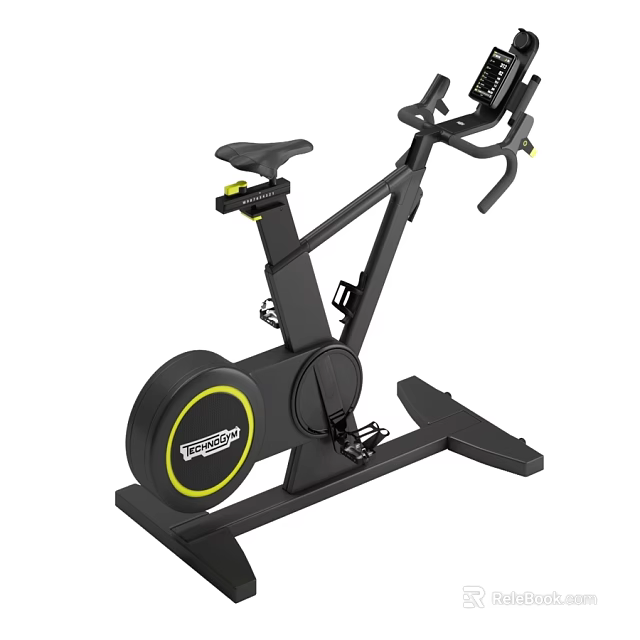 Black Exercise Bike for Home Gym Training with Yellow Accent and Display Panel 3d model 