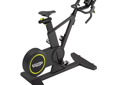 Black Exercise Bike for Home Gym Training with Yellow Accent and Display Panel 3d model