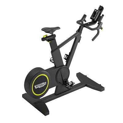 Black Exercise Bike for Home Gym Training with Yellow Accent and Display Panel 3d model