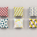 Decorative Throw Pillows With Colorful Geometric Patterns And Various Designs 3d model