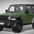 Green Jeep Wrangler Convertible With Off Road Tires And Front Grille