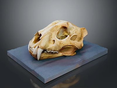 Detailed Animal Skull Specimen With Natural Texture On Gray Platform Surface 3d model
