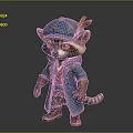 Adorable Raccoon Character Wearing Blue Coat Hat With Feather Red Vest Brown Boots