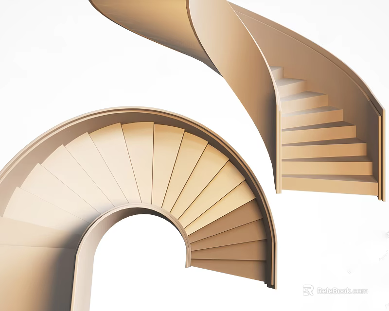 Elegant Spiral Staircase Design Featuring Curved Wooden Steps And Modern Structure 3d model 