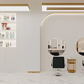 Luxurious Beauty Hair Salon Interior with Marble Reception Counter Gold Accents Mirrors and Styling Chairs
