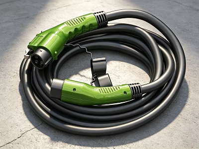 Industrial Equipment Heavy Duty Charging Cable With Green Plug And Black Cord 3d model
