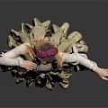 Woman Wearing Black Bodice And Beige Flowy Skirt Posing With Flower Crown Against Dark Background