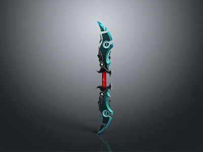 Ornate Curved Blade Weapon With Green Black Color Red Detail And Shiny Metallic Design 3d model
