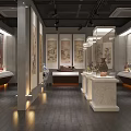 Traditional Cultural Center Interior Design With Ancient Paintings Sculptures And Display Stands