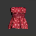 Red Strapless Dress With White Polka Dots And Ruffled Fitted Silhouette Design