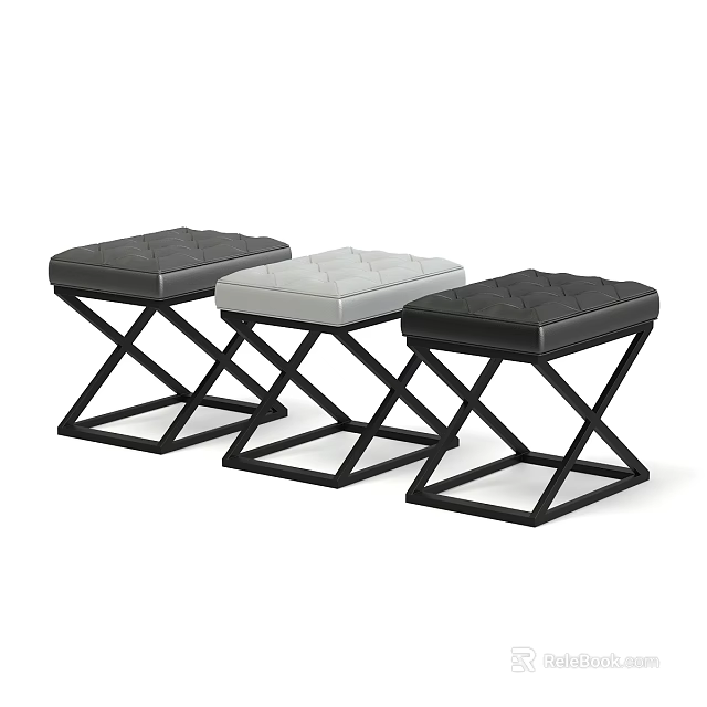 Leisure Chairs With Padded Seats And Crossed Metal Frames In Black And Grey 3d model 