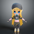 Cartoon Girl Character With Long Blond Hair Black Cap Blue Eyes And Casual Outfit
