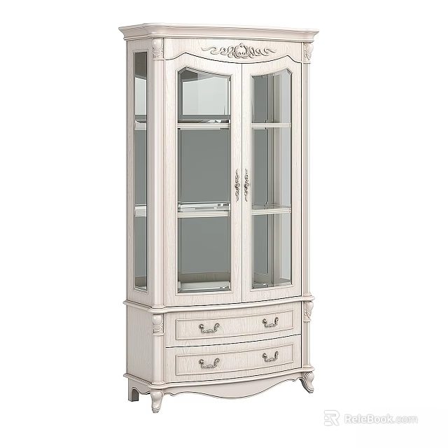 Elegant White Chest of Drawers With Glass Doors And Decorative Details 3d model 