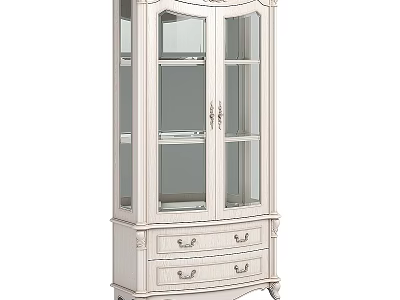 Elegant White Chest of Drawers With Glass Doors And Decorative Details 3d model