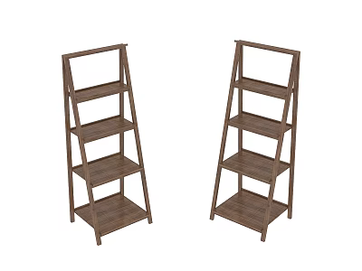 Two Practical Wooden Ladder Shelves With Multiple Storage Tiers For Home Use 3d model