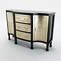 Elegant Modern Console Cabinet With Gold Panels Black Frame And Drawers