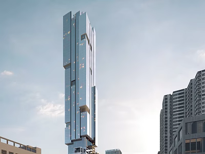 Modern High Rise Office Building With Glass Facade And Urban Skyline View 3d model