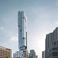 Modern High Rise Office Building With Glass Facade And Urban Skyline View