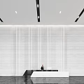 Modern Front Desk Reception In Spacious Lobby With Marble Flooring And Glass Windows