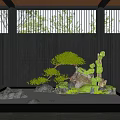Japanese Style Indoor Landscape With Rockery Green Plants Pond And Warm Lighting
