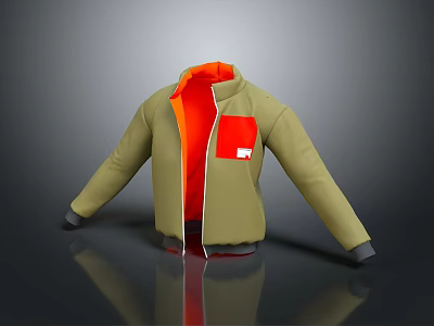 Stylish Beige Jacket With Orange Lining Red Pocket And Front Zipper 3d model