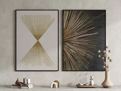 Modern Wall Art Decor with Gold Radiant Lines Light Dark Backgrounds and Decorative Accessories 3d model
