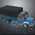 Blue Rusty Vintage Truck With Black Canvas Covered Cargo Bed