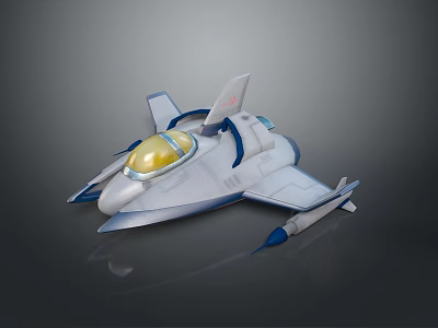 Futuristic White And Blue Spaceship With Yellow Cockpit Wings And Missile 3d model