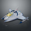 Futuristic White And Blue Spaceship With Yellow Cockpit Wings And Missile