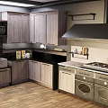 Modern Light Wooden Kitchen Cabinets With Stove Sink Countertop And Range Hood