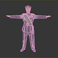 Military Officer in Green Uniform with Decorations Standing Arms Outstretched