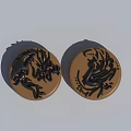 Circular Decorative Pieces With Brown Base And Black Dragon Phoenix Patterns 3d model