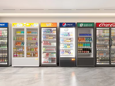 Commercial Beverage Refrigerators With Assorted Branded Drinks And Neatly Arranged 3d model