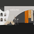 Wedding Event Decor With Arch Structure Orange Curtains Small Table And Decorative Plants 3d model