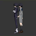 Two Anime Style Men Standing Together In Gray Background With Reflections 3d model