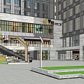 Commercial Street With Escalators McDonald's Sign Glass Curtain Wall Buildings And Pedestrian Area
