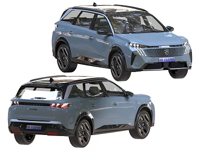 Blue SUV Car With Streamlined Body Roof Rack LED Headlights And Taillights Design 3d model