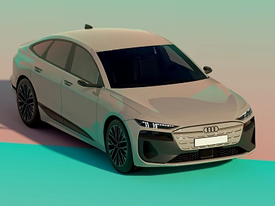 Audi Electric Sedan Light Gray Modern Sleek Body Design LED Headlights Colorful Gradient Background 3d model
