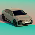 Audi Electric Sedan Light Gray Modern Sleek Body Design LED Headlights Colorful Gradient Background