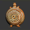Handcrafted Decorative Orange Ceramic Vase With Spiral Patterns And Stand Base 3d model