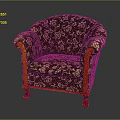 Vintage Classic Chair Design With Dark Floral Fabric Orange Wooden Armrests And Carved Legs