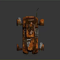 Orange Rusty Modified Car with Large Turbine Engine Front Plow and Red Reflective Details