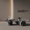 Modern Sofa Coffee Table Set With Marble Base And Glass Top 3d model