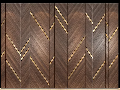 Modern Wooden Accent Wall with Herringbone Pattern and Golden Inlaid Lines for Contemporary Interior Design 3d model