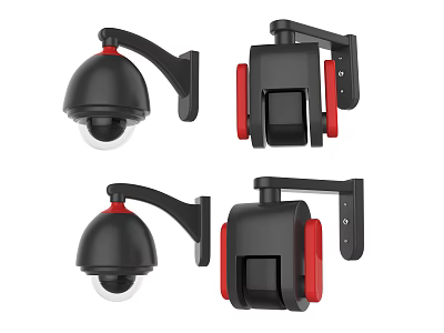 Projection Surveillance Cameras With Black Red Design And Mounting Brackets 3d model