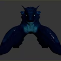 Blue Dragon Like Creature Game Movie Character With Glowing Eyes Scaled Body And Blue Aura
