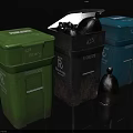 Public Waste Management Facilities with Colored Recycling Bins and Trash Containers